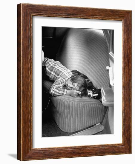 Judy Gordon Lying on Car Seat, Woozy with Car Sickness-Allan Grant-Framed Photographic Print