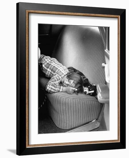 Judy Gordon Lying on Car Seat, Woozy with Car Sickness-Allan Grant-Framed Photographic Print