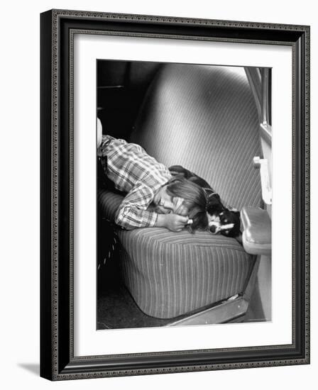 Judy Gordon Lying on Car Seat, Woozy with Car Sickness-Allan Grant-Framed Photographic Print