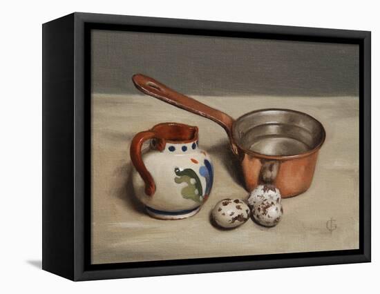 Jug, Copper Pan and Quail Eggs, 2009-James Gillick-Framed Premier Image Canvas