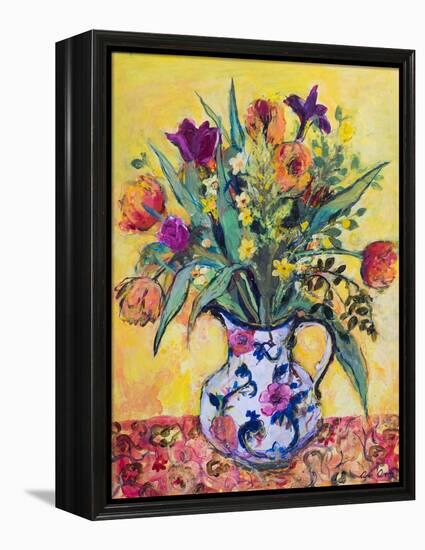 Jug of Spring Flowers on a Yellow Ground-Ann Oram-Framed Premier Image Canvas