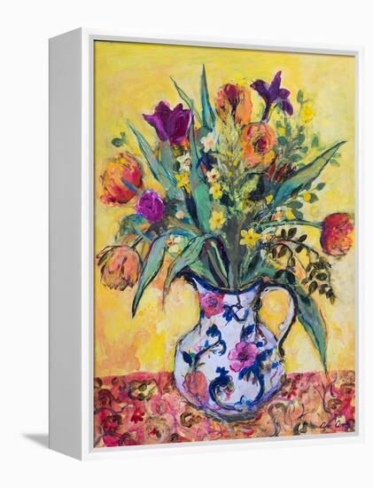 Jug of Spring Flowers on a Yellow Ground-Ann Oram-Framed Premier Image Canvas