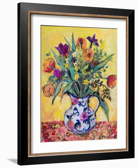 Jug of Spring Flowers on a Yellow Ground-Ann Oram-Framed Giclee Print