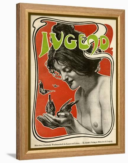 Jugend Front Cover, Naked Woman Feeding Birds-null-Framed Stretched Canvas