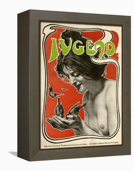 Jugend Front Cover, Naked Woman Feeding Birds-null-Framed Stretched Canvas