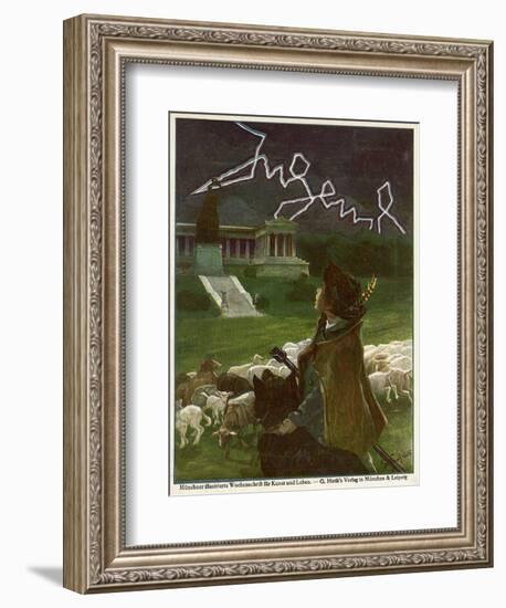 Jugend Front Cover, Young Boy with Sheep and Lightning-null-Framed Premium Giclee Print