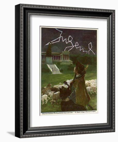 Jugend Front Cover, Young Boy with Sheep and Lightning-null-Framed Premium Giclee Print