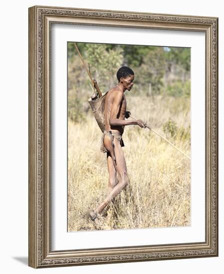 Jul'Hoan !Kung Bushman in Loin-Cloth on Hunter-Gatherer Expedition, Bushmanland, Namibia-Kim Walker-Framed Photographic Print