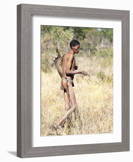 Jul'Hoan !Kung Bushman in Loin-Cloth on Hunter-Gatherer Expedition, Bushmanland, Namibia-Kim Walker-Framed Photographic Print