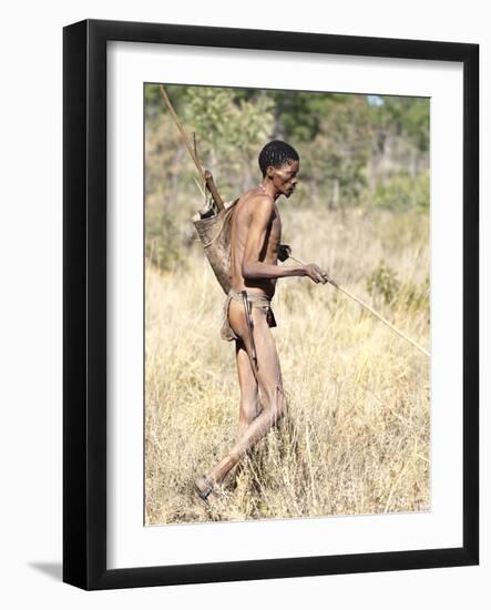 Jul'Hoan !Kung Bushman in Loin-Cloth on Hunter-Gatherer Expedition, Bushmanland, Namibia-Kim Walker-Framed Photographic Print