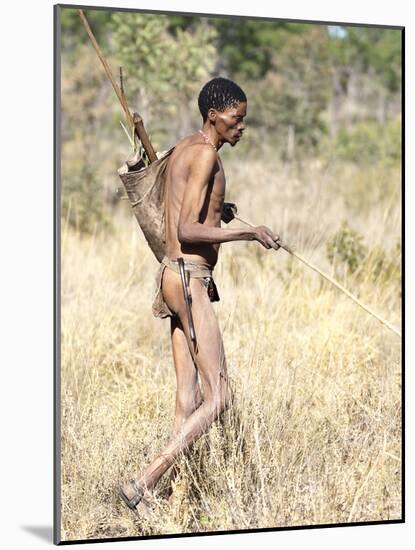 Jul'Hoan !Kung Bushman in Loin-Cloth on Hunter-Gatherer Expedition, Bushmanland, Namibia-Kim Walker-Mounted Photographic Print