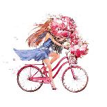 Girl on Bike. Bicycle. Bike. Peony. Peonies. this Picture Can Be Used as a Background , an Independ-JulAndersen-Premium Giclee Print