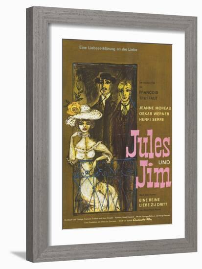 Jules and Jim, German Movie Poster, 1961-null-Framed Premium Giclee Print
