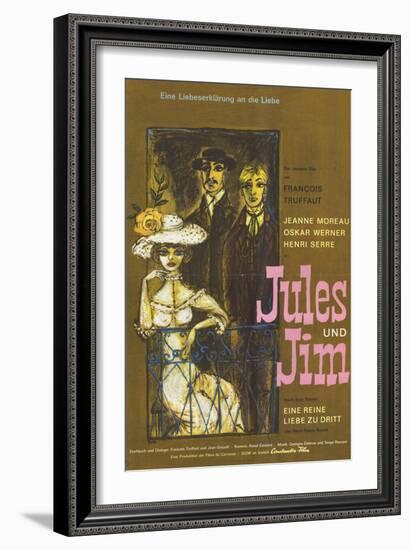 Jules and Jim, German Movie Poster, 1961-null-Framed Premium Giclee Print