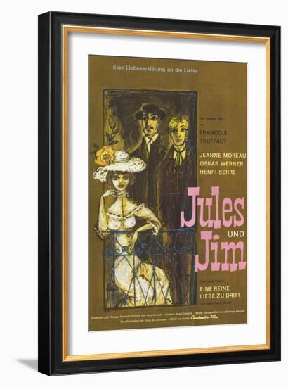 Jules and Jim, German Movie Poster, 1961-null-Framed Premium Giclee Print