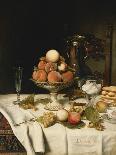 Peaches in a Dresden Tazza, Grapes, Apples, Hazelnuts and Biscuits on a Draped Table-Jules Larcher-Premier Image Canvas