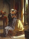 A Woman Sewing by an Open Window-Jules Trayer-Framed Giclee Print