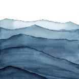 abstract indigo light blue watercolor waves mountains on white background-Julia Druzenko-Framed Art Print