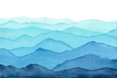 abstract indigo light blue watercolor waves mountains on white background-Julia Druzenko-Art Print
