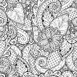 Seamless Floral Doodle Black and White Background Pattern in Vector.-Julia Snegireva-Art Print