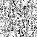 Seamless Floral Doodle Black and White Background Pattern in Vector.-Julia Snegireva-Framed Art Print