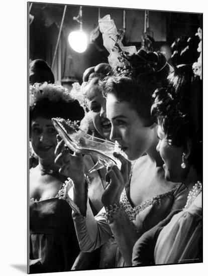 Julie Andrews Taking a Sip from the Glass Slipper During the TV Production of Cinderella-Gordon Parks-Mounted Premium Photographic Print