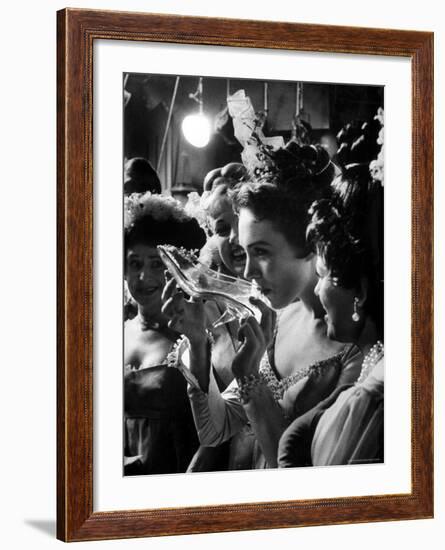 Julie Andrews Taking a Sip from the Glass Slipper During the TV Production of Cinderella-Gordon Parks-Framed Premium Photographic Print