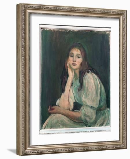 Julie Daydreaming, 1894 (Oil on Canvas)-Berthe Morisot-Framed Giclee Print