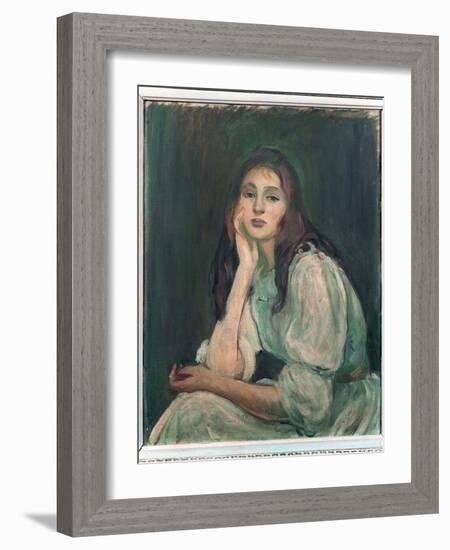 Julie Daydreaming, 1894 (Oil on Canvas)-Berthe Morisot-Framed Giclee Print