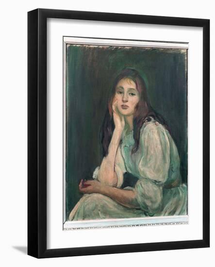 Julie Daydreaming, 1894 (Oil on Canvas)-Berthe Morisot-Framed Giclee Print