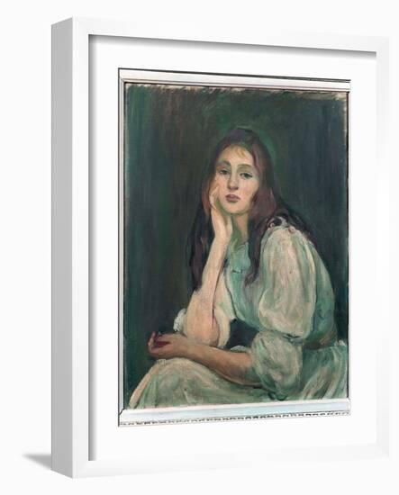 Julie Daydreaming, 1894 (Oil on Canvas)-Berthe Morisot-Framed Giclee Print