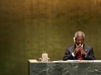 United Nations Secretary General Kofi Annan Listens to Statements Made by Members-Julie Jacobson-Framed Photographic Print