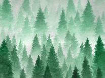 Artwork. Background Painted with Watercolor. Hand Drawn Landscape of Foggy Forest, Winter Hill. Wil-Julie July-Framed Art Print