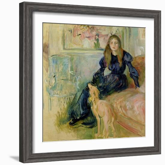 Julie Manet (1878-1966) and Her Greyhound Laerte, 1893-Berthe Morisot-Framed Giclee Print