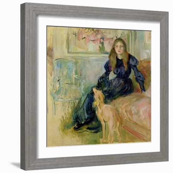 Julie Manet (1878-1966) and Her Greyhound Laerte, 1893-Berthe Morisot-Framed Giclee Print