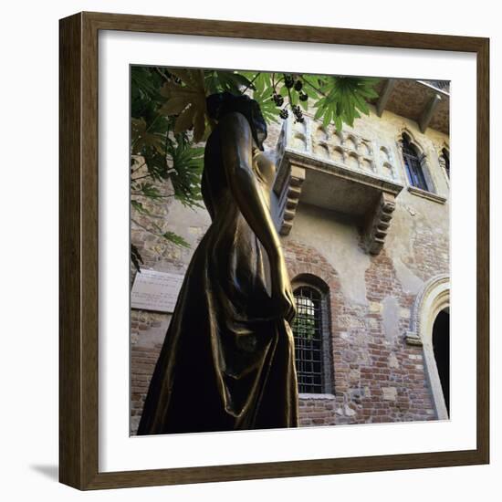 Juliet's Balcony and Statue, Verona, UNESCO World Heritage Site, Veneto, Italy, Europe-Stuart Black-Framed Photographic Print