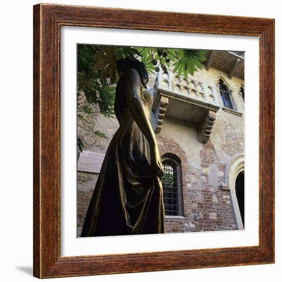 Juliet's Balcony and Statue, Verona, UNESCO World Heritage Site, Veneto, Italy, Europe-Stuart Black-Framed Photographic Print