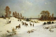Deer in a Wooded Winter Landscape-Julius Arthur Thiele-Framed Premier Image Canvas