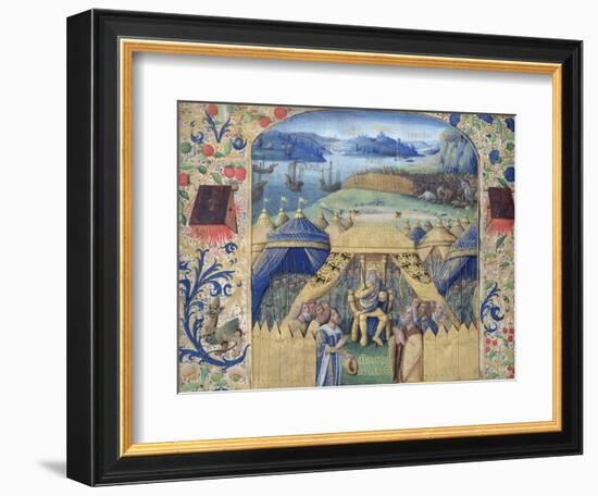 Julius Caesar (100-44 BC) Receiving the Germanic Ambassador, C.1450 (Vellum)-Jean Fouquet-Framed Giclee Print