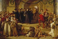 Martin Luther Ninety-Five Theses Being Nailed to the Door of Wittenberg Church-Julius Hübner-Laminated Giclee Print