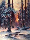 Winter Sunset in the Fir Forest, 1889 (Oil on Canvas)-Julius Sergius Klever-Framed Giclee Print
