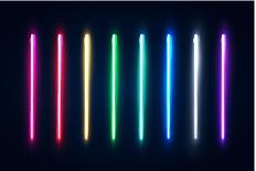 Halogen or Led Light Lamps Elements Pack for Night Party or Game Design. Neon Light Tubes Set. Colo-julkirio-Laminated Photographic Print