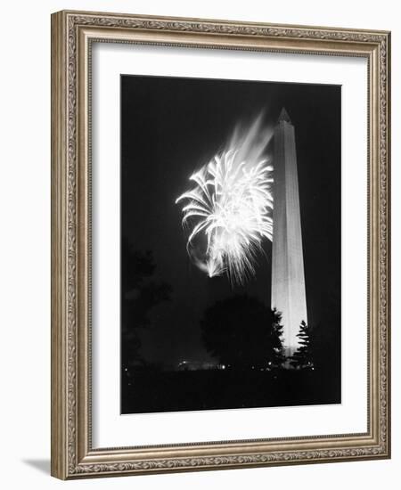 July 4, 1947: View of a Fireworks Display Behind the Washington Monument, Washington DC-William Sumits-Framed Photographic Print