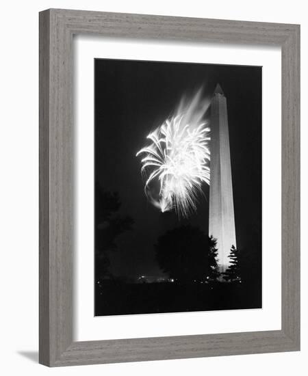 July 4, 1947: View of a Fireworks Display Behind the Washington Monument, Washington DC-William Sumits-Framed Photographic Print