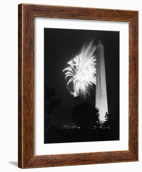 July 4, 1947: View of a Fireworks Display Behind the Washington Monument, Washington DC-William Sumits-Framed Photographic Print