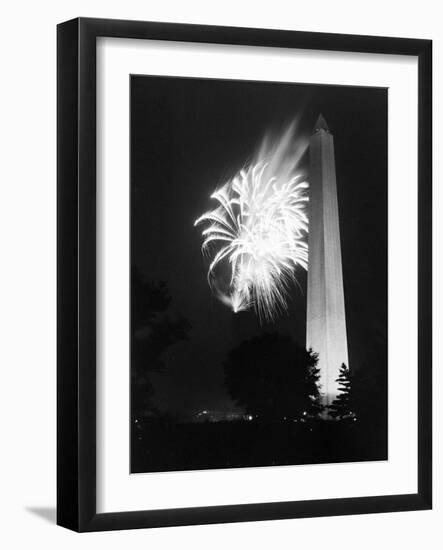 July 4, 1947: View of a Fireworks Display Behind the Washington Monument, Washington DC-William Sumits-Framed Photographic Print