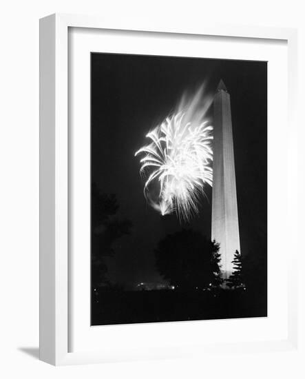 July 4, 1947: View of a Fireworks Display Behind the Washington Monument, Washington DC-William Sumits-Framed Photographic Print