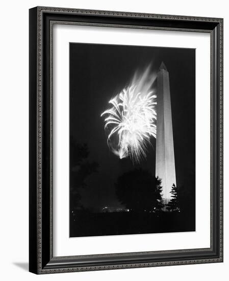 July 4, 1947: View of a Fireworks Display Behind the Washington Monument, Washington DC-William Sumits-Framed Photographic Print