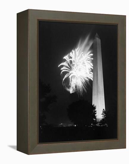 July 4, 1947: View of a Fireworks Display Behind the Washington Monument, Washington DC-William Sumits-Framed Premier Image Canvas