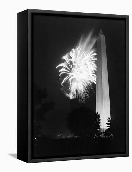 July 4, 1947: View of a Fireworks Display Behind the Washington Monument, Washington DC-William Sumits-Framed Premier Image Canvas